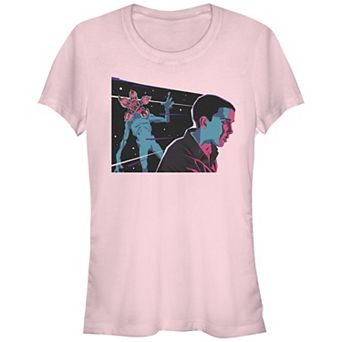 Juniors' Stranger Things Day Eleven & Demogorgon Neon Fitted Graphic Tee