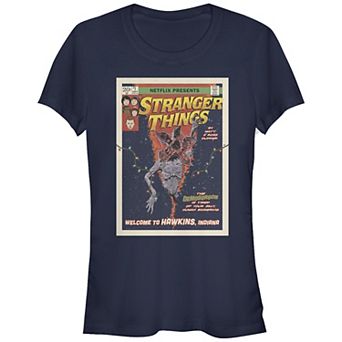 Juniors' Stranger Things Welcome To Hawkins Comic Cover Fitted Graphic Tee