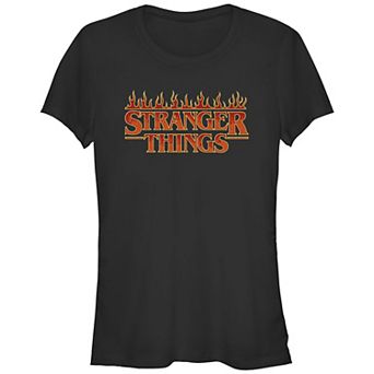 Juniors' Stranger Things Fire Logo Fitted Graphic Tee