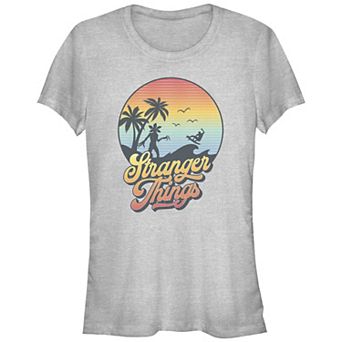 Juniors' Stranger Things Palms Surf Wave Fitted Graphic Tee