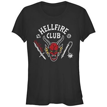 Juniors' Stranger Things Hellfire Club Crest Fitted Graphic Tee