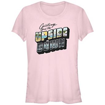 Juniors' Stranger Things Upside Down Greetings Fitted Graphic Tee