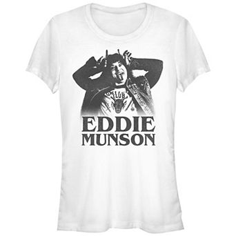 Juniors' Stranger Things Eddie Horns BW Poster Fitted Graphic Tee