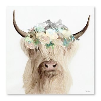 COURTSIDE MARKET Floral Cow Canvas Wall Art