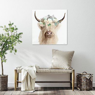 COURTSIDE MARKET Floral Cow Canvas Wall Art