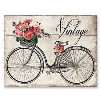 COURTSIDE MARKET Vintage Bicycle Roses Canvas Wall Art