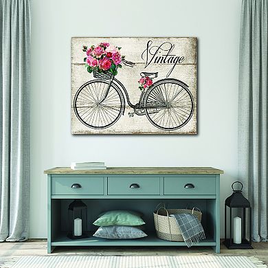 COURTSIDE MARKET Vintage Bicycle Roses Canvas Wall Art