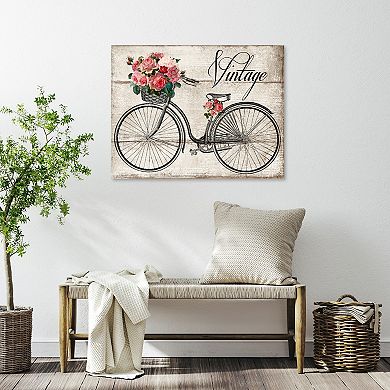 COURTSIDE MARKET Vintage Bicycle Roses Canvas Wall Art