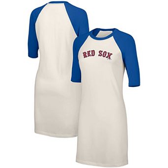 Women's Lusso Style White Boston Red Sox Nettie Raglan Half-Sleeve Tri-Blend T-Shirt Dress