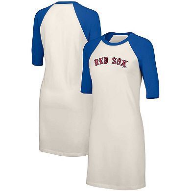 Women's Lusso Style  White Boston Red Sox Nettie Raglan Half-Sleeve Tri-Blend T-Shirt Dress