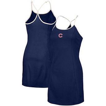 Women's Lusso Style Navy Chicago Cubs Nakita Strappy V-Neck Dress