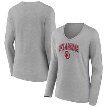 Women's Fanatics Branded Heather Gray Oklahoma Sooners Evergreen Campus Long Sleeve V-Neck T-Shirt
