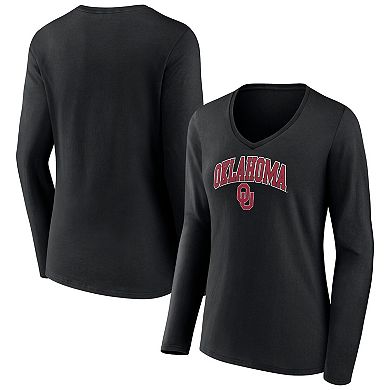 Women's Fanatics Branded Black Oklahoma Sooners Evergreen Campus Long Sleeve V-Neck T-Shirt