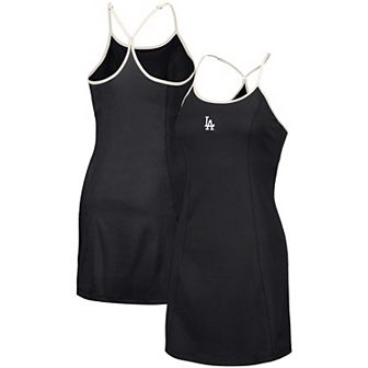 Women's Lusso Style Black Los Angeles Dodgers Nakita Strappy V-Neck Dress