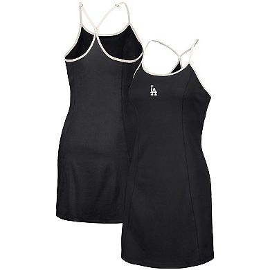 Women's Lusso Style  Black Los Angeles Dodgers Nakita Strappy V-Neck Dress