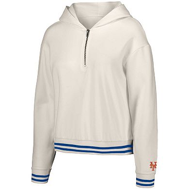 Women's Lusso White New York Mets Magnolia Tri-Blend Quarter-Zip Hoodie