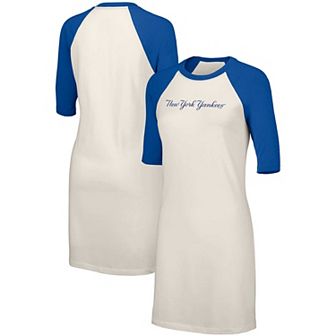 Women's Lusso Style White New York Yankees Nettie Raglan Half-Sleeve Tri-Blend T-Shirt Dress