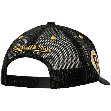 Men's Mitchell & Ness Black Boston Bruins Team Seal Trucker Snapback Hat