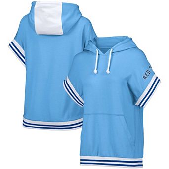 Women's Lusso Style Light Blue Boston Red Sox Mabel Tri-Blend Short Sleeve Pullover Hoodie
