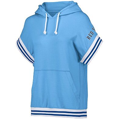 Women's Lusso Style Light Blue Boston Red Sox Mabel Tri-Blend Short Sleeve Pullover Hoodie