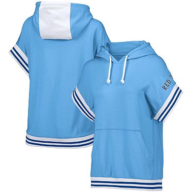 Women's Lusso Style Light Blue Boston Red Sox Mabel Tri-Blend Short Sleeve Pullover Hoodie