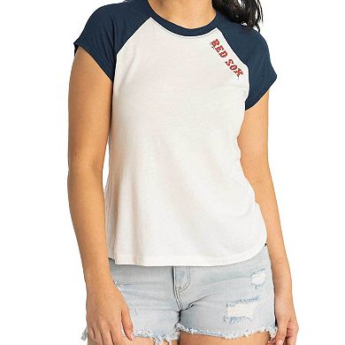 Women's Lusso White Boston Red Sox Nikki Raglan T-Shirt