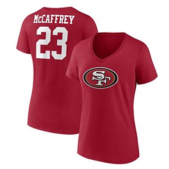 Women's Fanatics Branded Christian McCaffrey Scarlet San Francisco 49ers Player Icon Name & Number V-Neck T-Shirt