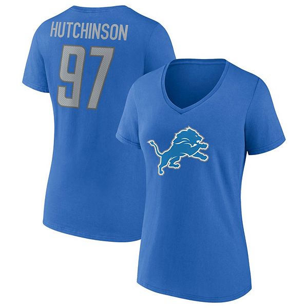 Women's Fanatics Branded Aidan Hutchinson Blue Detroit Lions Plus Size  Player Name & Number V-Neck