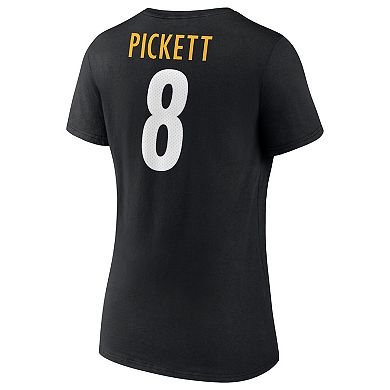 Women's Fanatics Branded Kenny Pickett Black Pittsburgh Steelers Player Icon Name & Number V-Neck T-Shirt