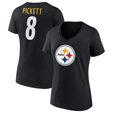 Women's Fanatics Branded Kenny Pickett Black Pittsburgh Steelers Player Icon Name & Number V-Neck T-Shirt