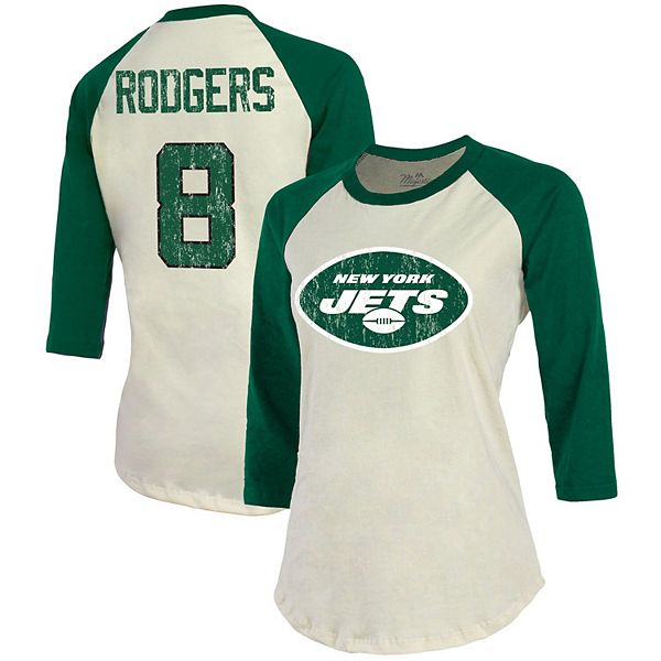 Women's Majestic Threads Aaron Rodgers Cream New York Jets 3/4