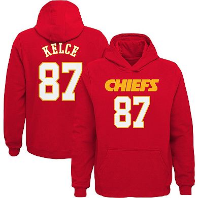 Youth Travis Kelce Red Kansas City Chiefs Mainliner Player Name & Number Pullover Hoodie