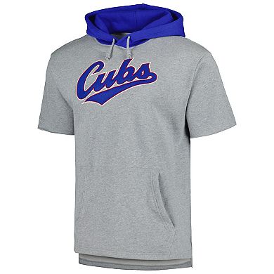 Men's Mitchell & Ness Heather Gray Chicago Cubs Postgame Short Sleeve Pullover Hoodie