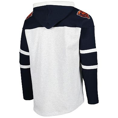 Men's '47 Chicago Bears Heather Gray Logo Gridiron Lace-Up Pullover Hoodie