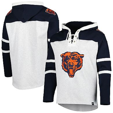 Men's '47 Chicago Bears Heather Gray Logo Gridiron Lace-Up Pullover Hoodie