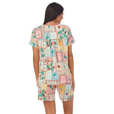 Women's Cuddl Duds Allover Print Short Sleeve Sleep Shirt & Bermuda Shorts Pajama Set