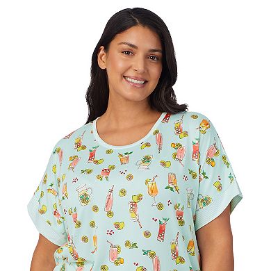 Plus Size Cuddl Duds Allover Printed Short Sleeve Sleep Shirt & Bermuda Shorts Pajama Set