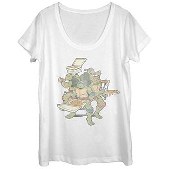 Juniors' Plus Size Nickelodeon Teenage Mutant Ninja Turtles Faded Pizza Group Scoop Neck Tee