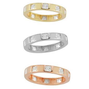 Sunkissed Sterling Tri Tone Cubic Zirconia Band Ring Set