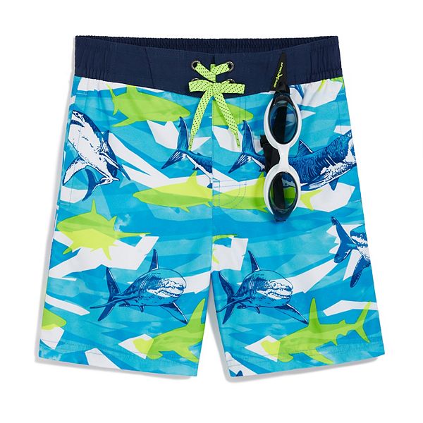 Boys 4-20 ZeroXposur Shark Print Swim Shorts - Trench Neon Lime (S 4)