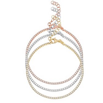 Sunkissed Sterling Tri Tone Cubic Zirconia Tennis Bracelet Set