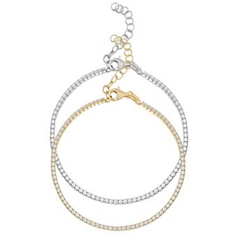 Sunkissed Sterling Tri Tone Cubic Zirconia Tennis Bracelet Set