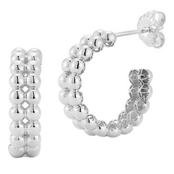 Sunkissed Sterling Sterling Silver Double Row Beaded C-Hoop Earrings