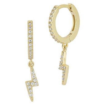 Sunkissed Sterling Cubic Zirconia Lightning Charm Huggie Earrings