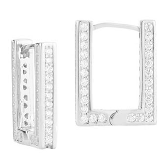 Sunkissed Sterling Cubic Zirconia Small Rectangular Hoop Earrings
