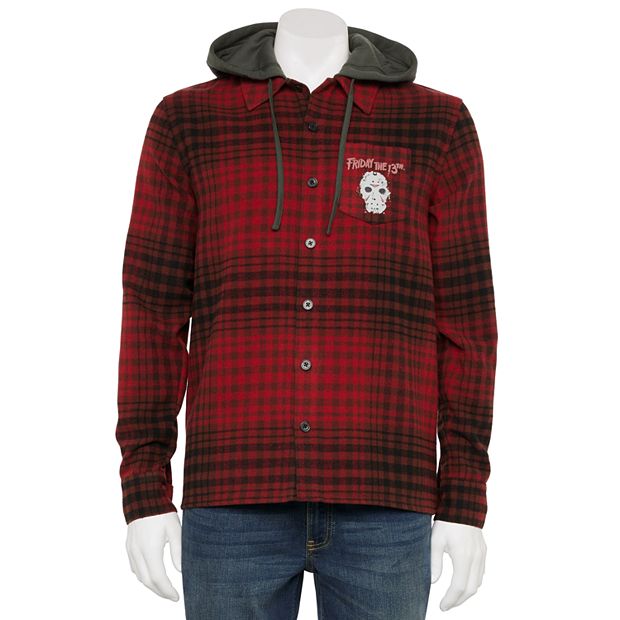 Men s Friday the 13th Long Sleeve Flannel Button Up Top