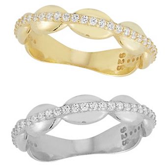 Sunkissed Sterling Two Tone Cubic Zirconia Bubble Ring Set