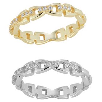 Sunkissed Sterling Two Tone Cubic Zirconia Link Ring Set
