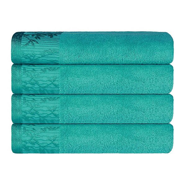 Superior Wisteria Cotton Floral Bath Towels (Set of 2), Turquoise