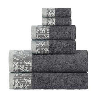 Superior Wisteria 6 pc Floral Bohemian Embroidered Jacquard Towel Set